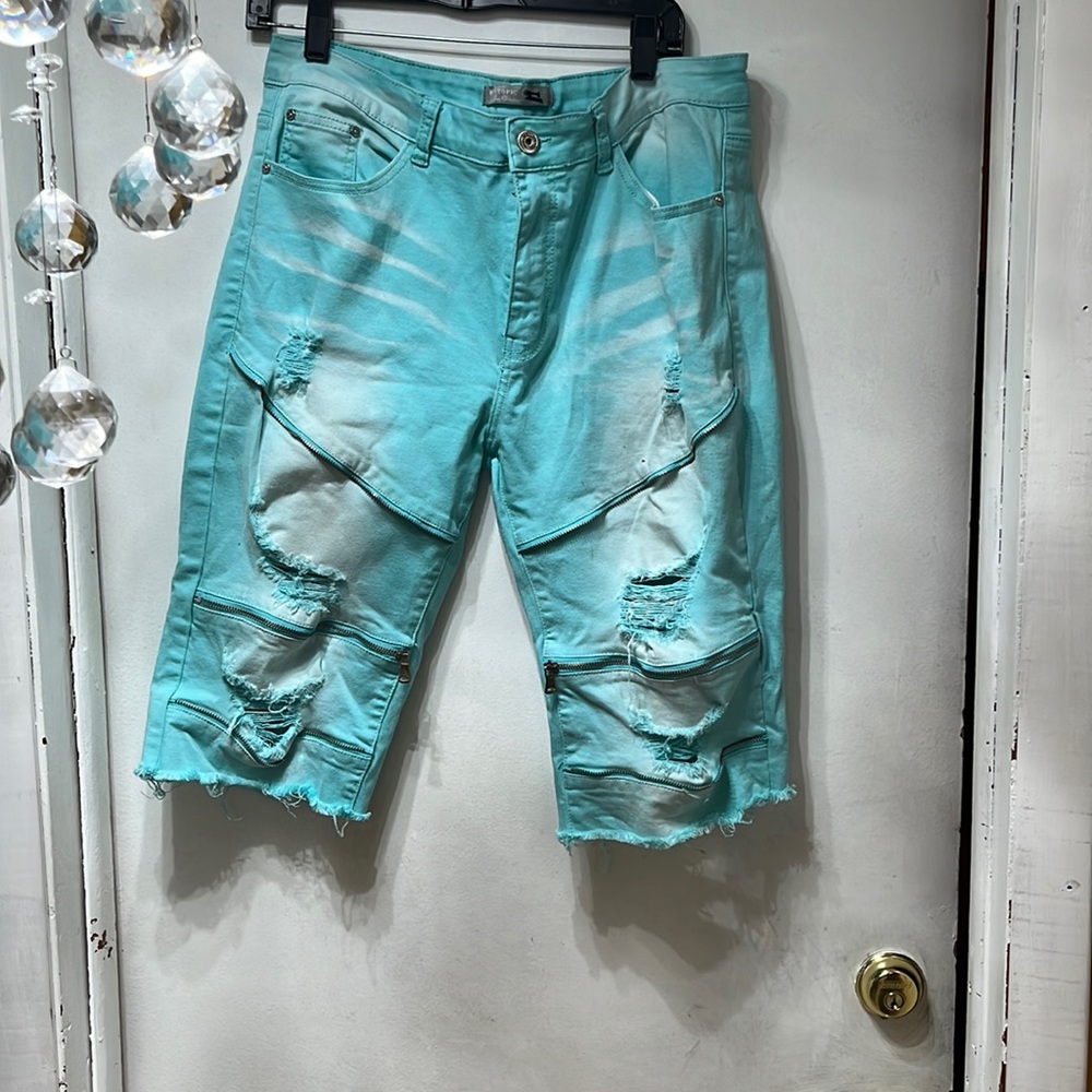 NWOT Torn light blue shorts